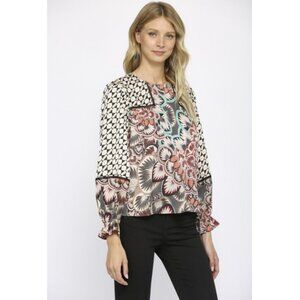Fate Mixed Floral Geometric Print Boho Blouse Size 2X Multi Color NWT